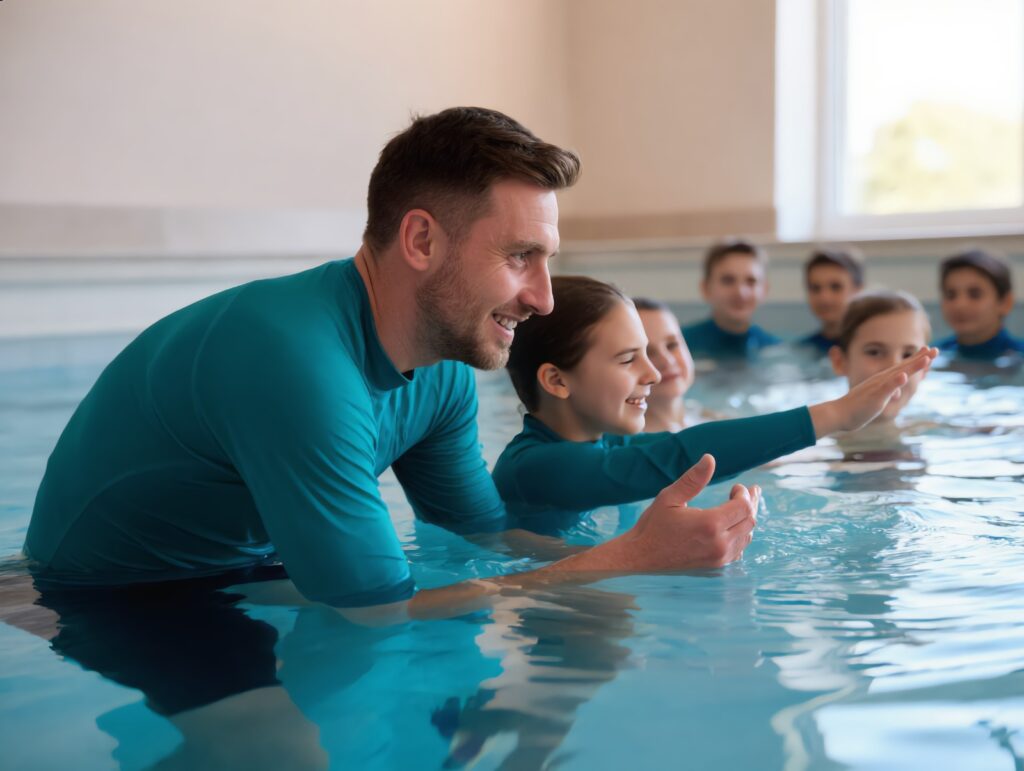 Schwimmkurs in Karlshorst – Schwimmlehrer mit Kindern im Becken